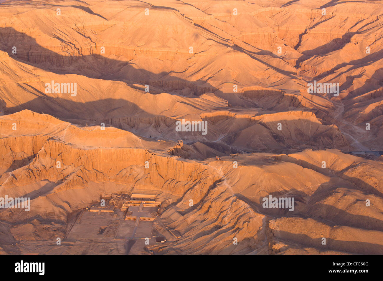 Aerial view from hot air balloon of Hatshepsut's Mortuary Temple, Thebes, Egypt Stock Photo