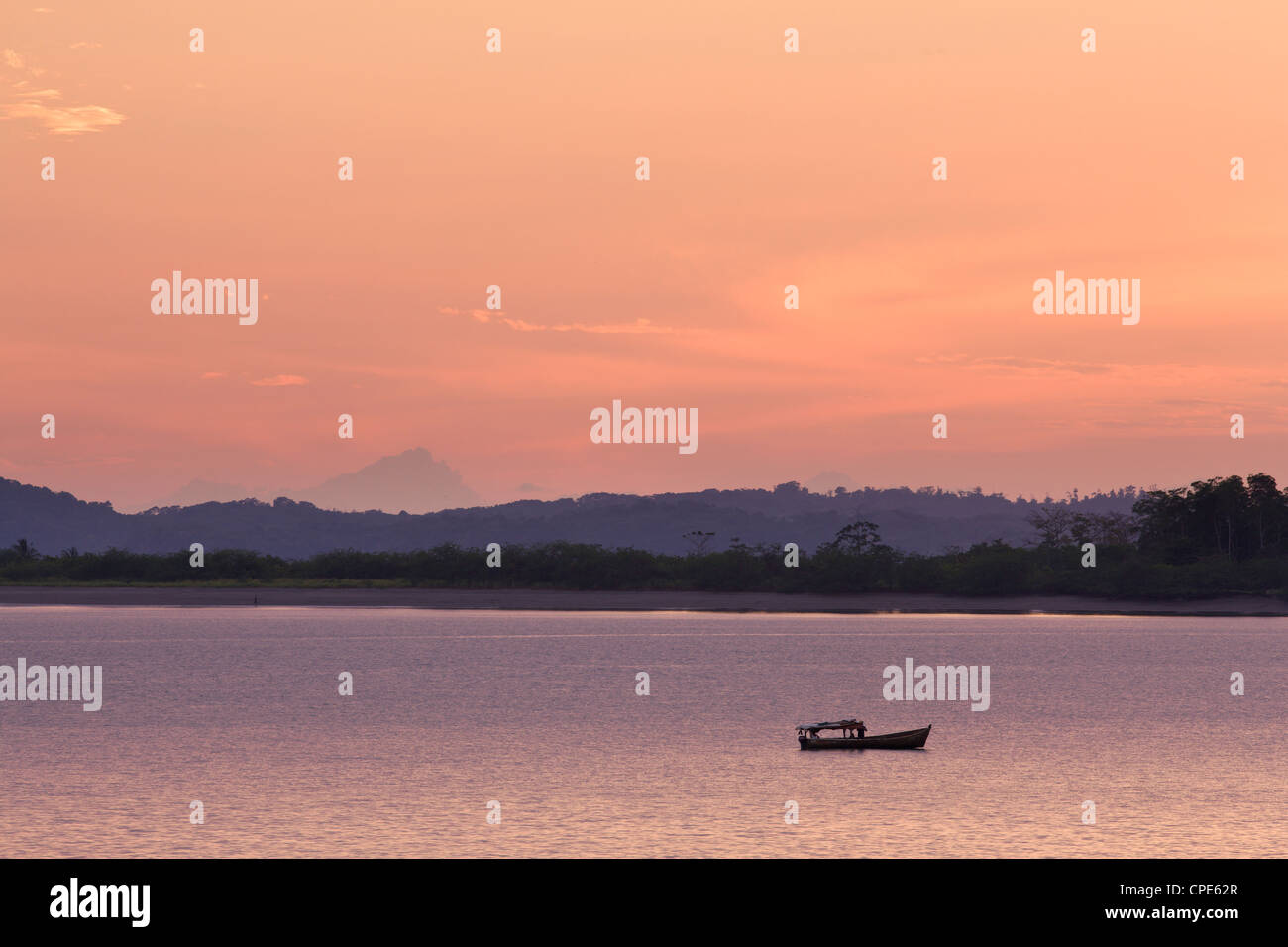 Fishing boat at sunset, Isla Boca Brava, Panama, Central America Stock Photo