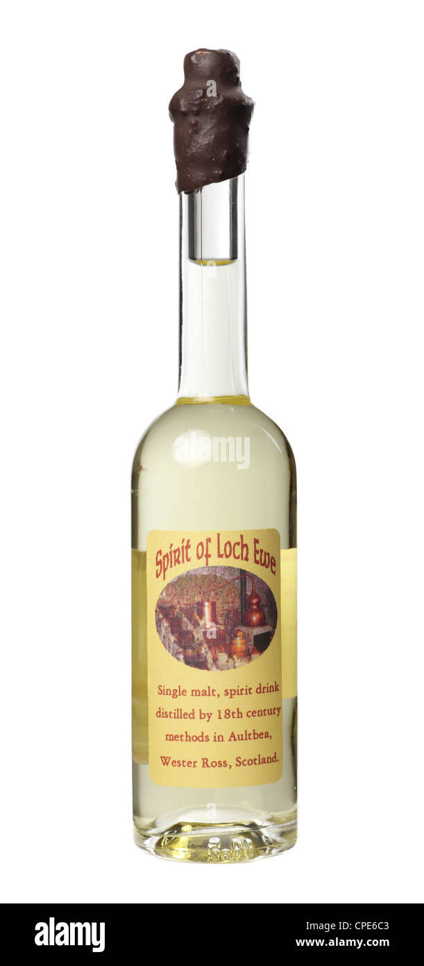 A 100ml bottle of Spirit of Loch Ewe single malt spirit drink Stock Photo