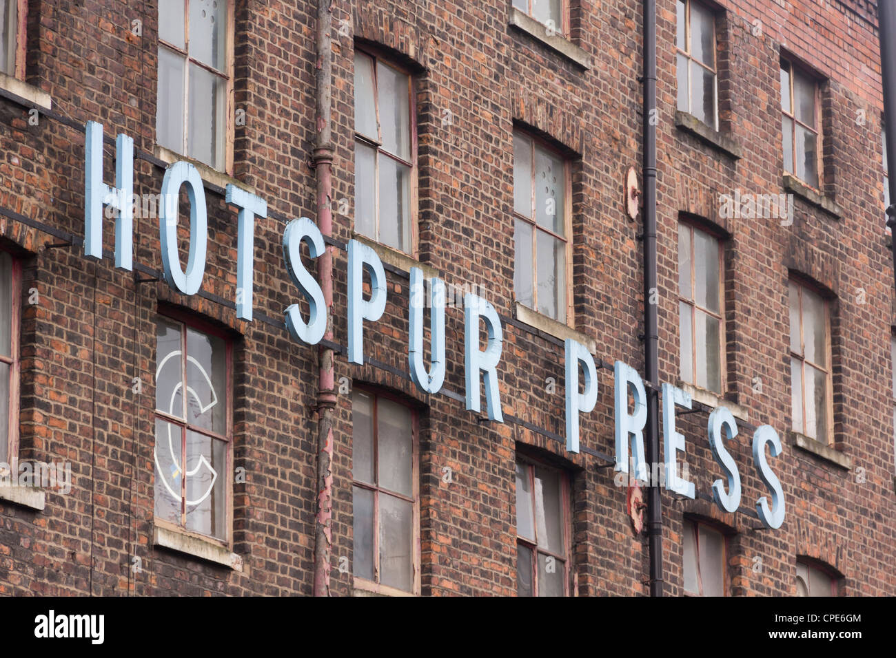 A section of the Hotspur Press Building on Cambridge Street in Manchester, a place of new developments in creative industries. Stock Photo