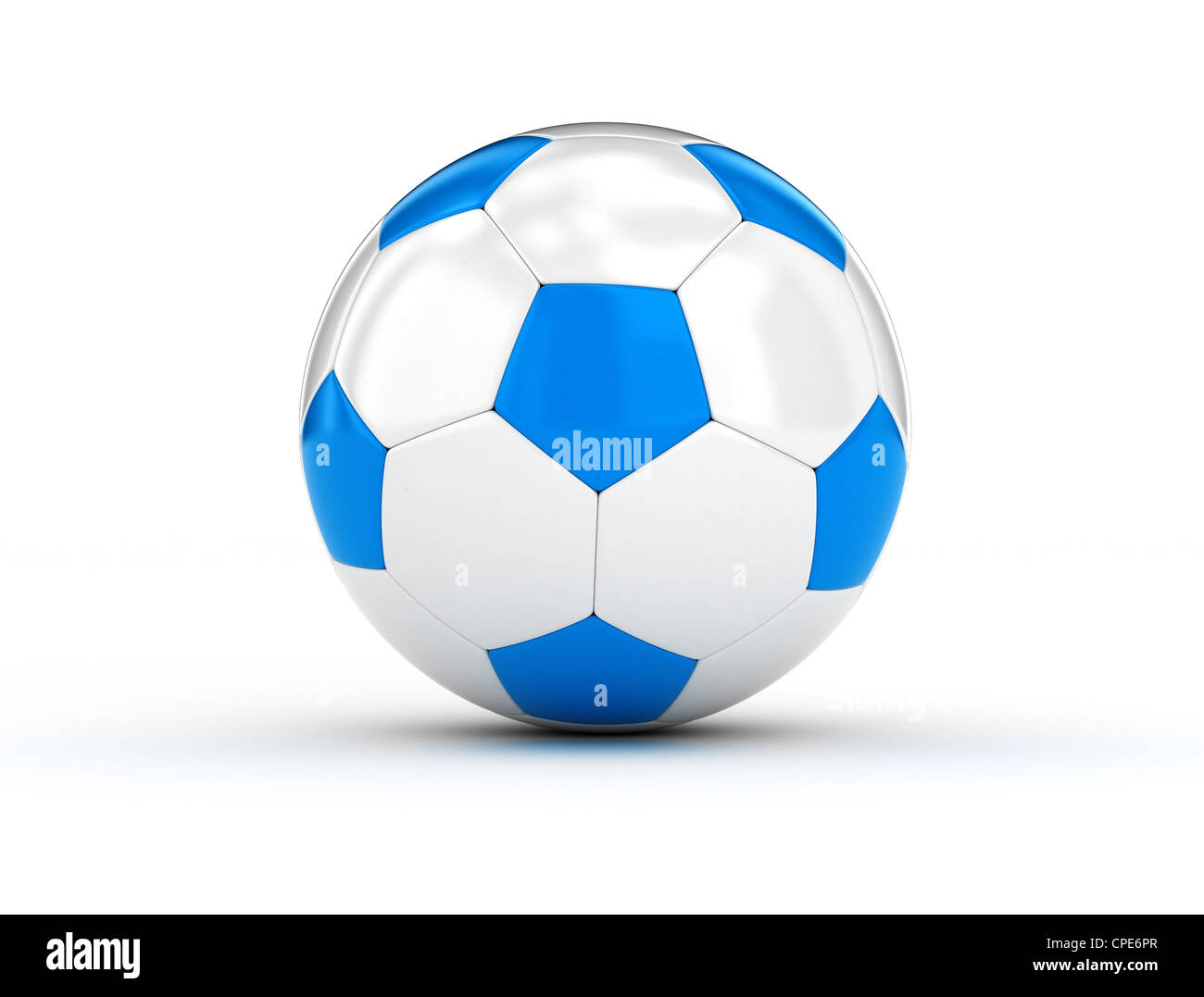 Soccer ball blue and white on white background Stock Photo