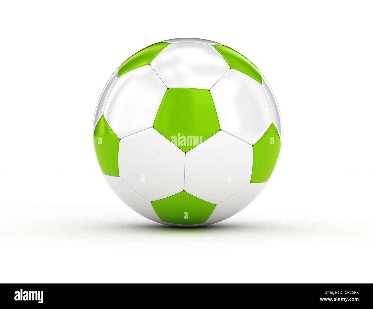 Soccer ball white and green on white background Stock Photo