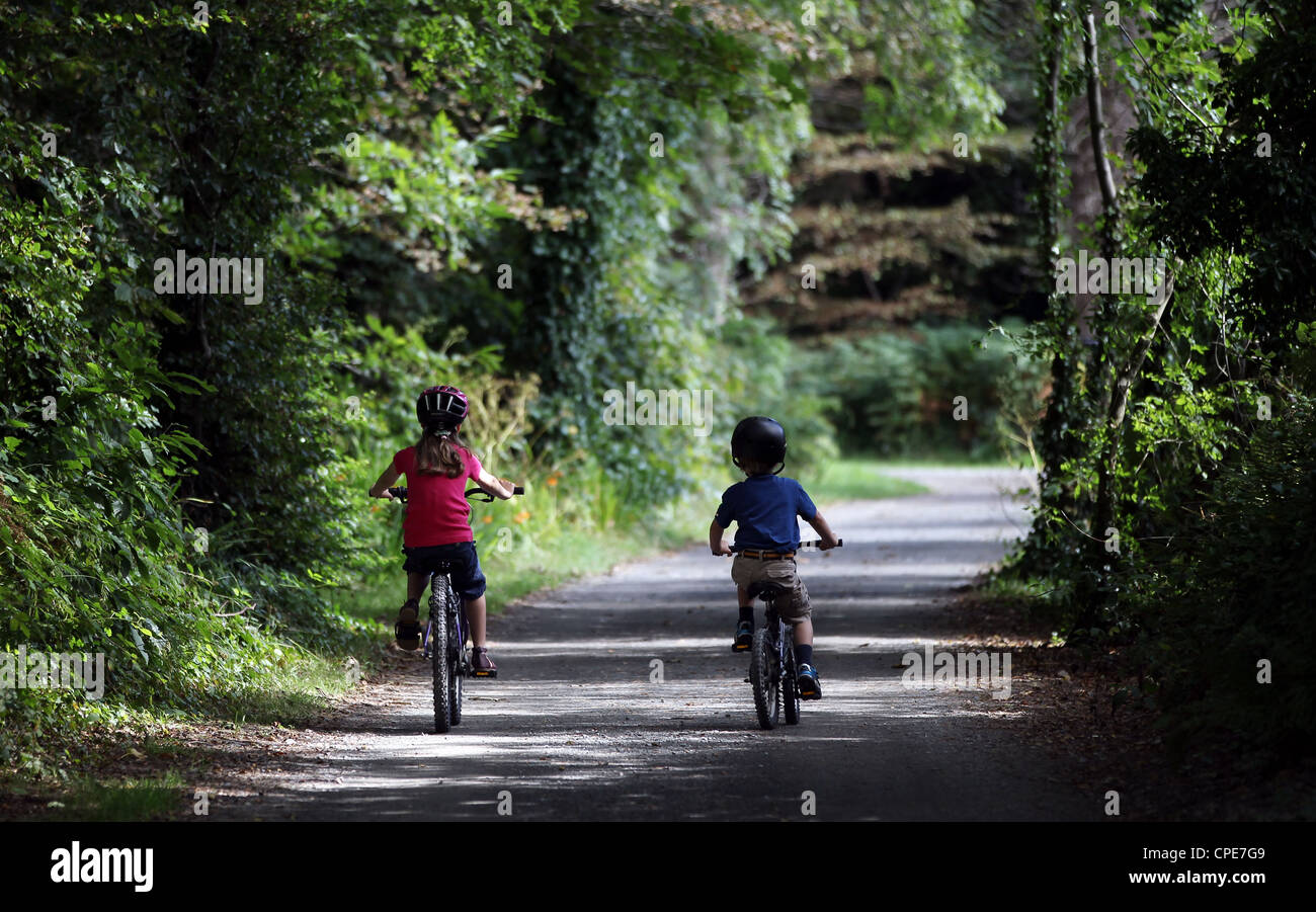 Family cycling in Northern Ireland Stock Photo Alamy