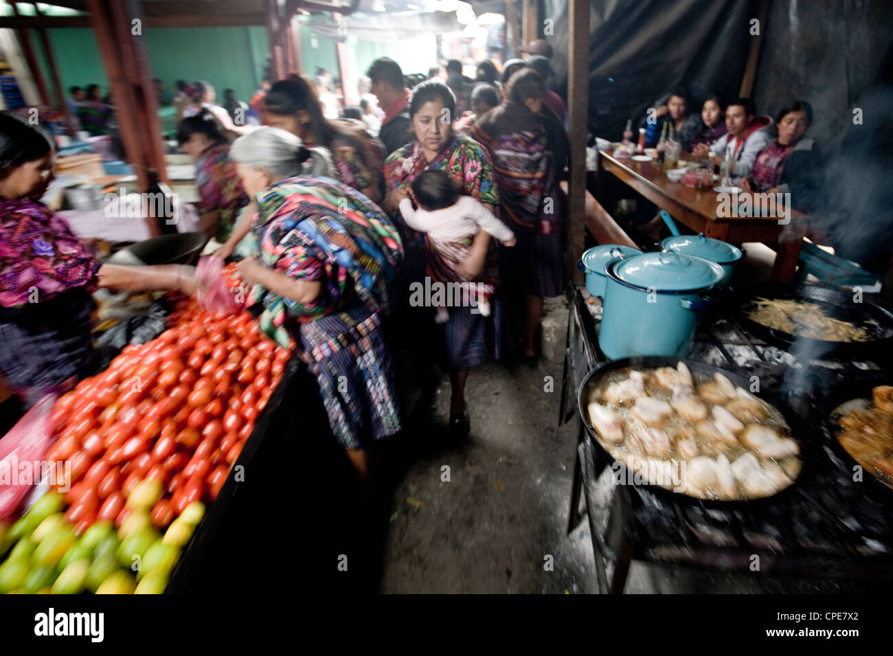 Food stalls in market, Chichicastenango, Western Highlands, Guatemala