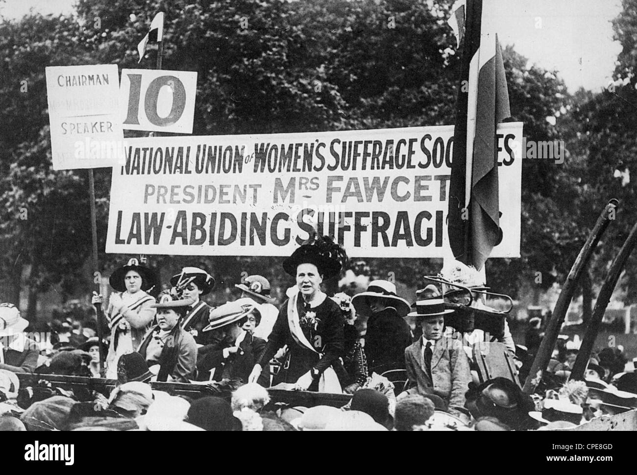 MILLICENT FAWCETT (18471929) English suffragist at a Hyde Park rally