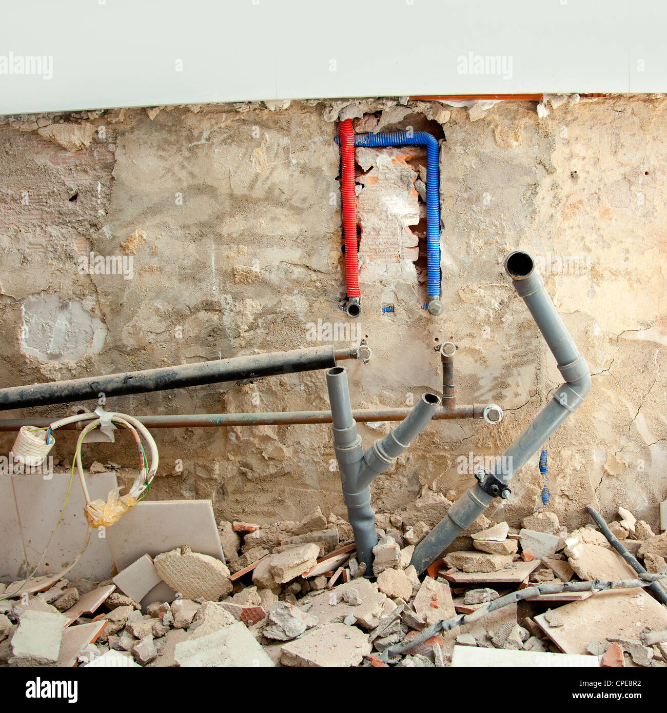 electrical and plumbing installation in kitchen interior construction