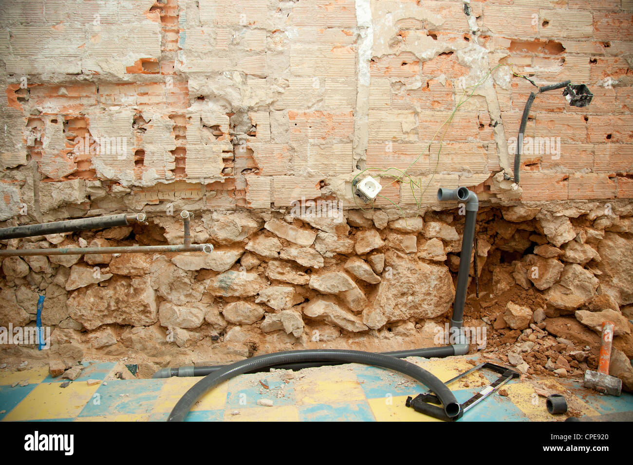 electrical and plumbing installation in kitchen interior construction