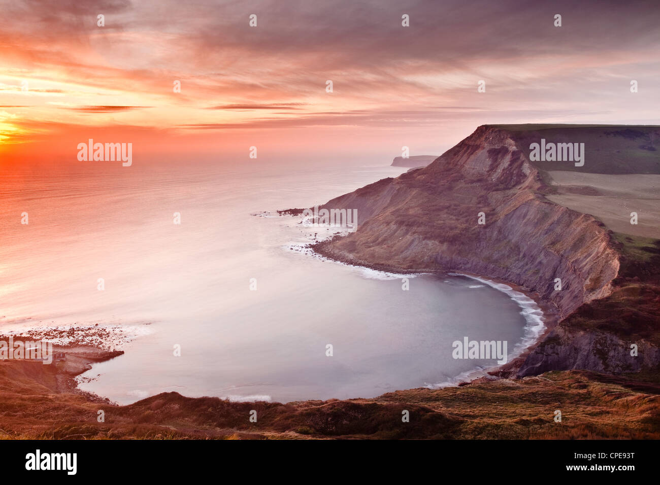 A beautiful sunset over Chapman's Pool on Dorset's Jurassic Coast, Dorset, England, United Kingdom, Europe Stock Photo