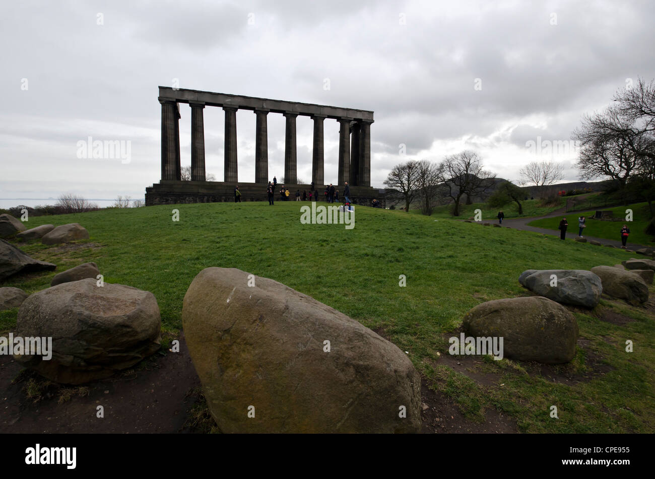 The Edinburgh Monument 'Edinburgh's Disgrace' on Calton Hill in the centre of Edinburgh, Scotland. Stock Photo