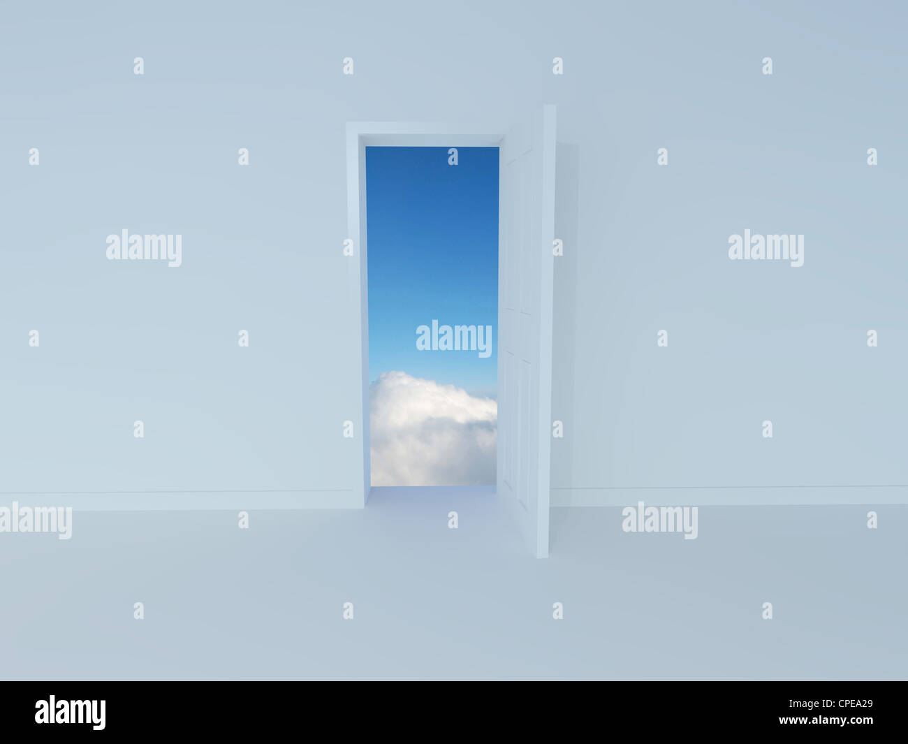 Open door reveals high clouds Stock Photo Alamy