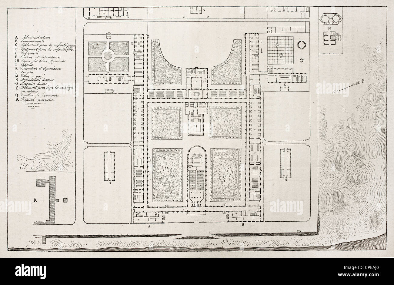 Berck-sur-Mer maritime hospital old plan, France Stock Photo