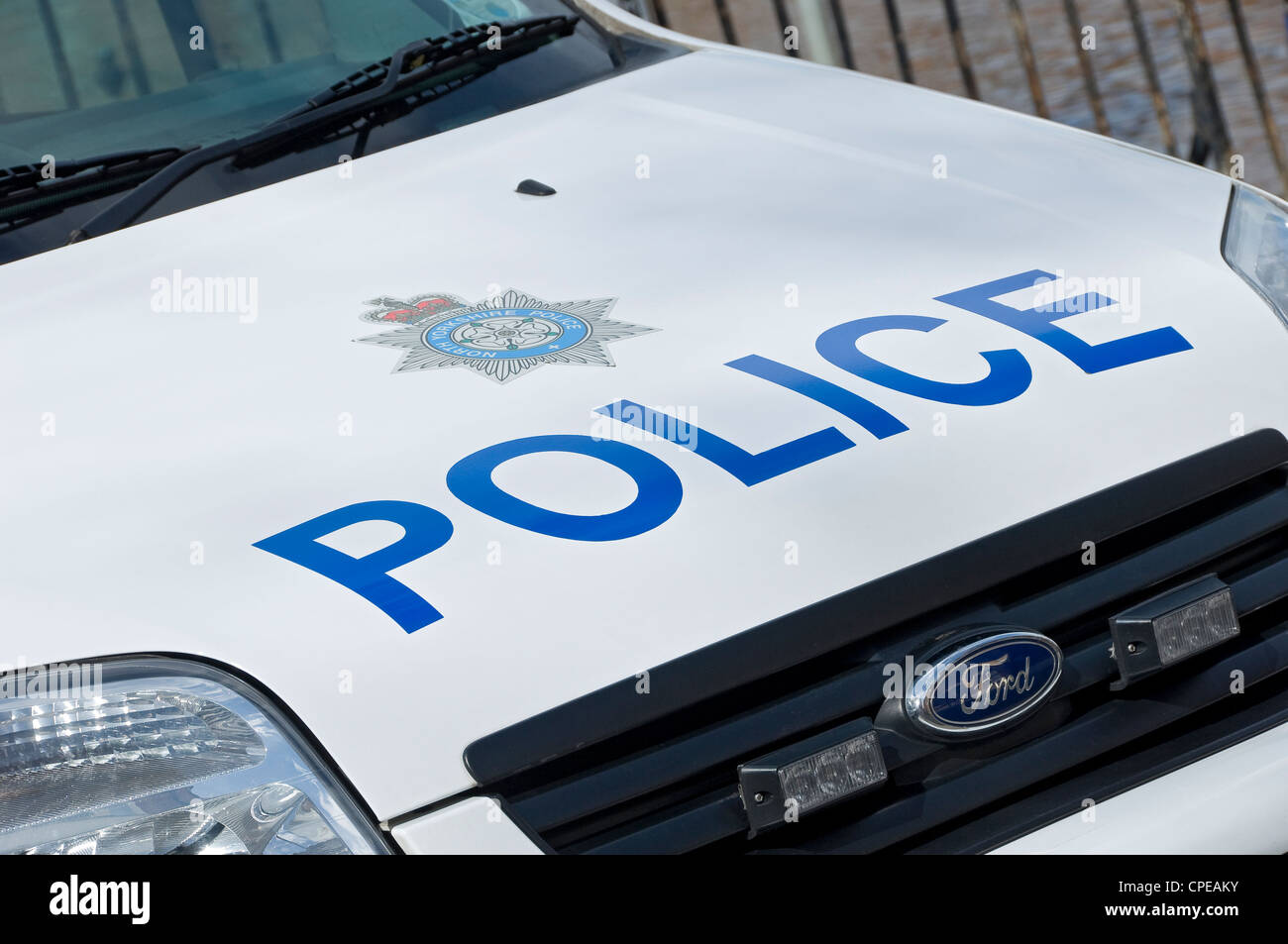 Close up of North Yorkshire Police sign on a vehicle car van England UK ...