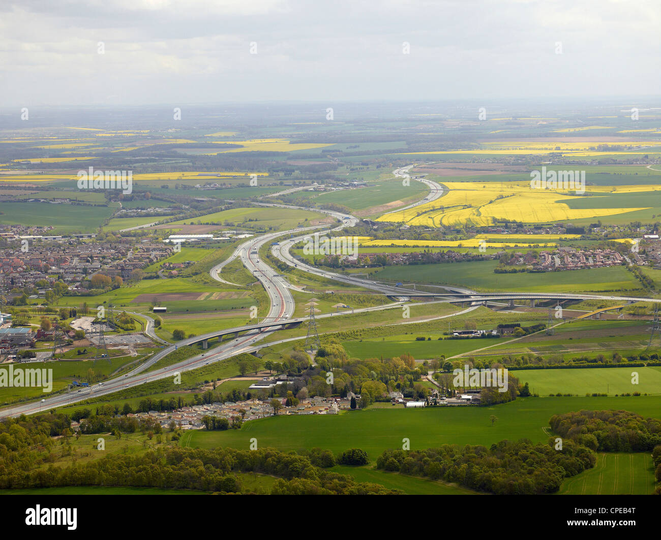 The new A1-M62 Motorway interchange at Ferrybridge, near Pontefract, West Yorkshire, Northern England Stock Photo