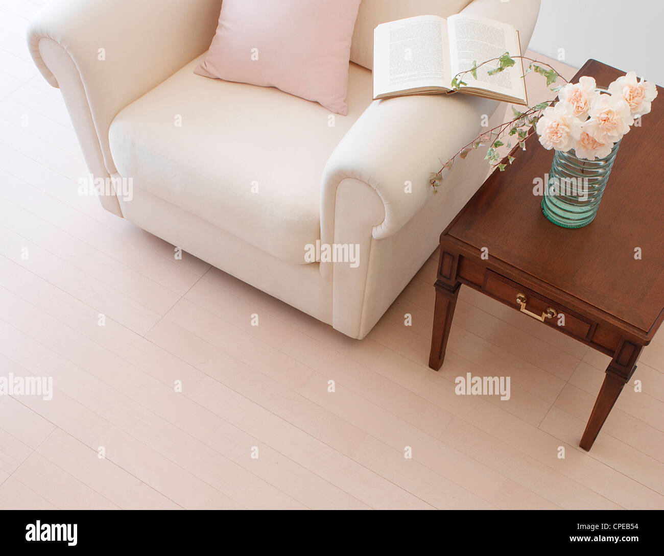 High Angle View Of Armchair With Side Table Stock Photo