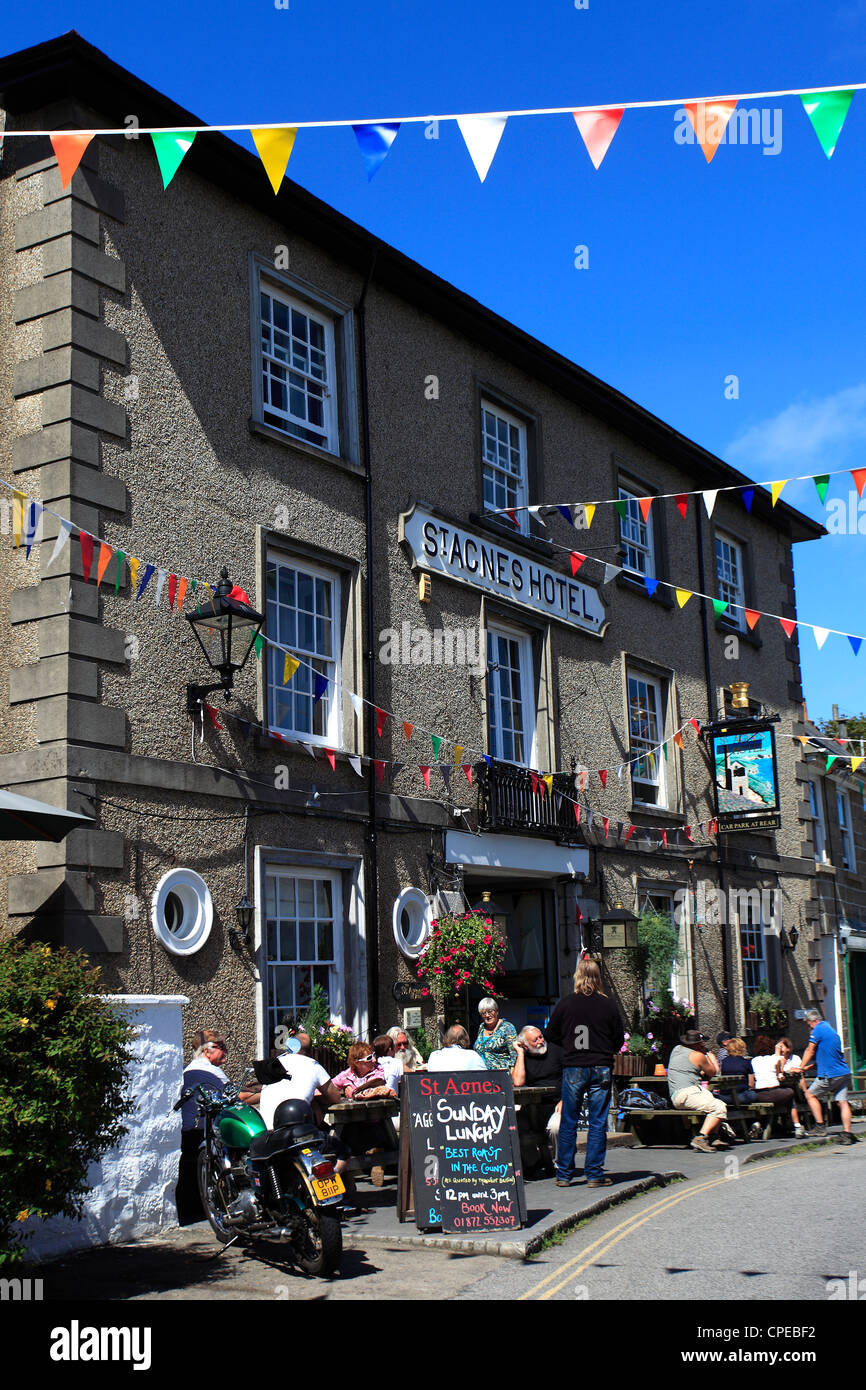St Agnes Hotel with festive bunting, St Agnes village, Cornwall County