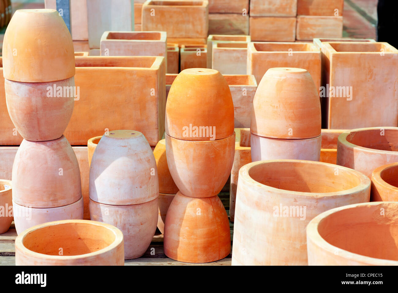 ceramics pottery big pots for garden plants stacked Stock Photo Alamy