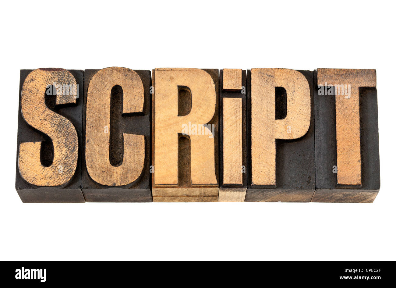 script - isolated word in vintage letterpress wood type Stock Photo
