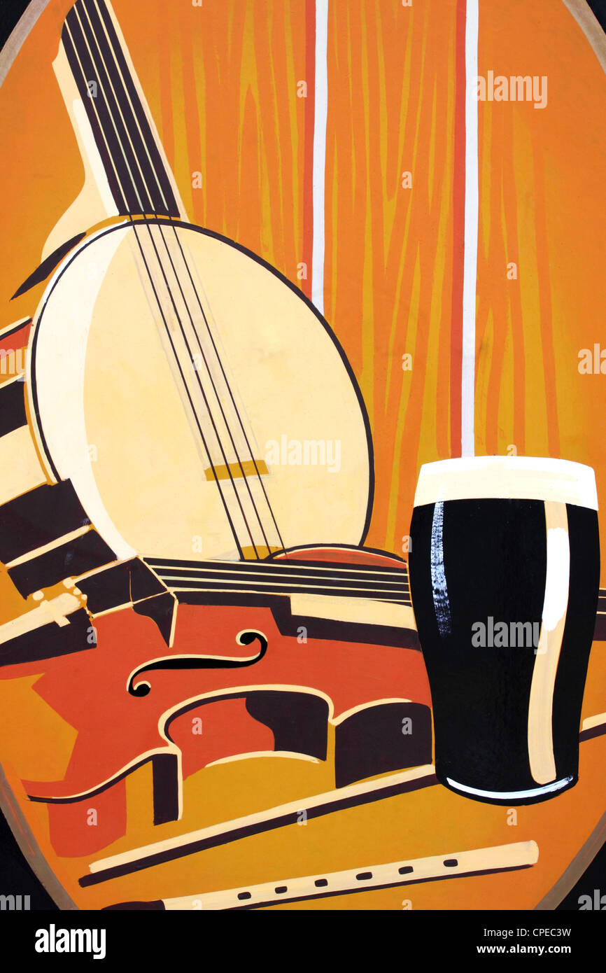 artwork of musical instruments representing Irish music and céilí Stock  Photo - Alamy
