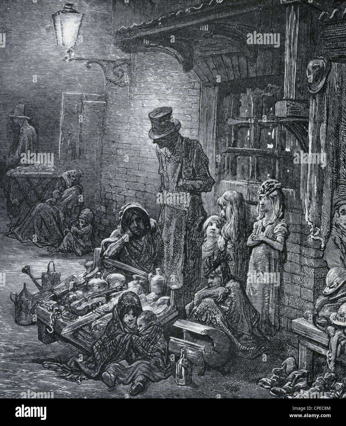 LONDON POOR engaving published by Gustave Dore  in 1872 Stock Photo