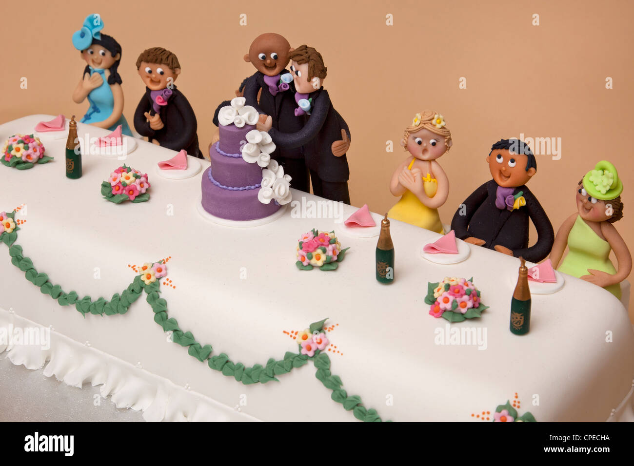 top table wedding cake of gay couples marriage Stock Photo