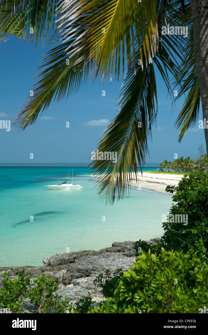 View of the beach and sea at Matemo lodge in the Quirimbas archipelago in Mozambique. Stock Photo