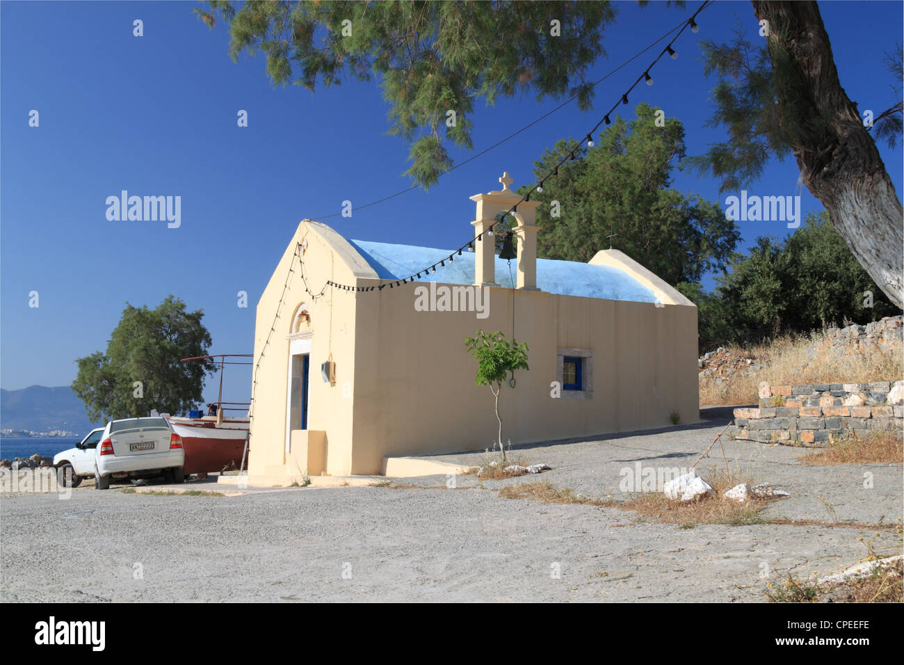 Church of St Panteleimon (aka Church on the Beach), Istron Kalo Horio, Gulf of Mirabello, Lasithi, Crete, Mediterranean, Europe Stock Photo