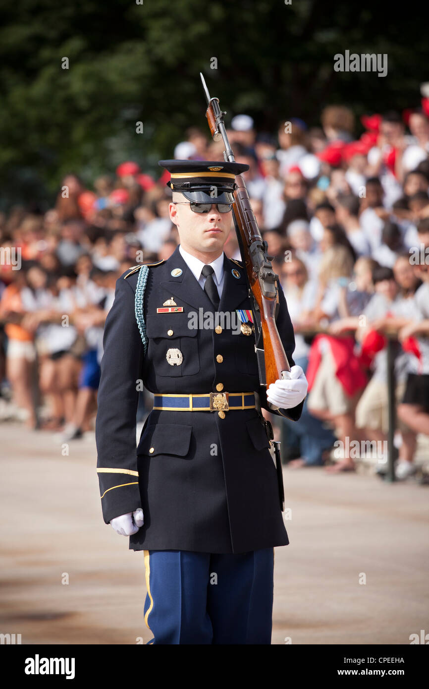 Sentinel at the Tomb of the Unknown Soldier. Arlington National Cemetery, Virginia. Stock Photo