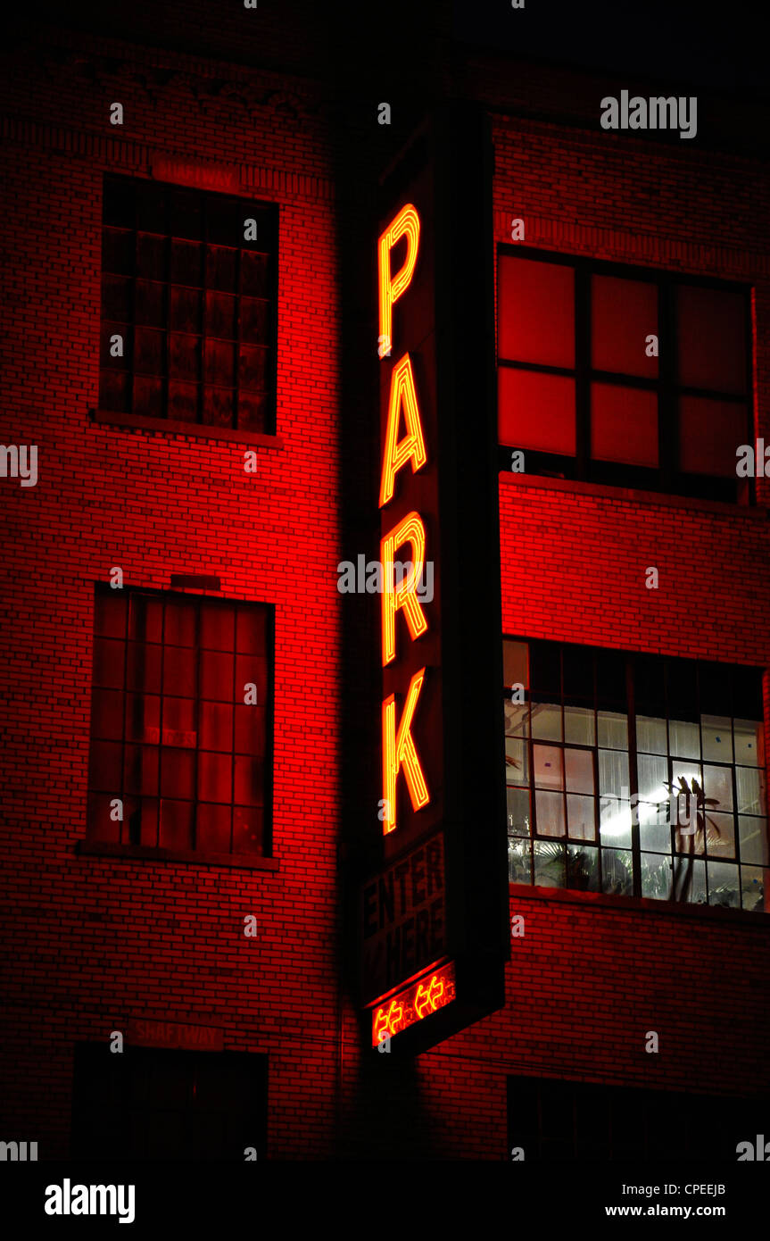 NYC, parking garage neon sign Stock Photo Alamy