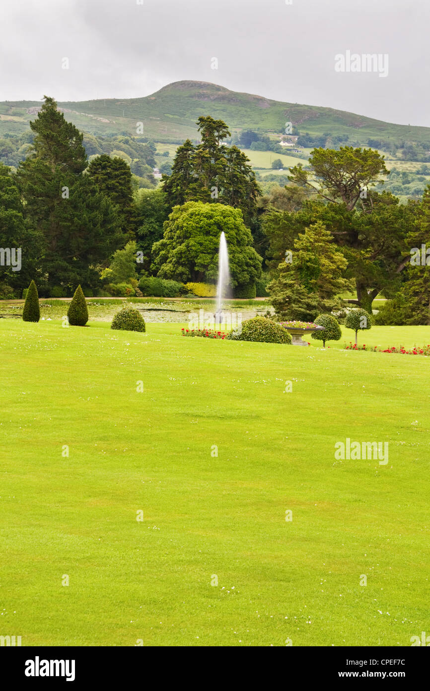 The water fountain in the Dolphin pond at Powerscourt gardens in