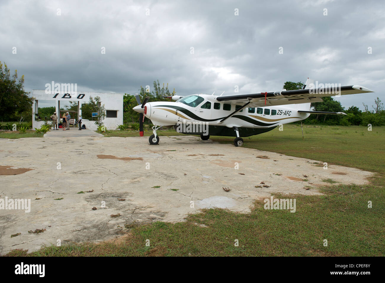 Plane at the airstrip on Ibo island in the Quirimbas archipelago off the coast of northern Mozambique. Stock Photo