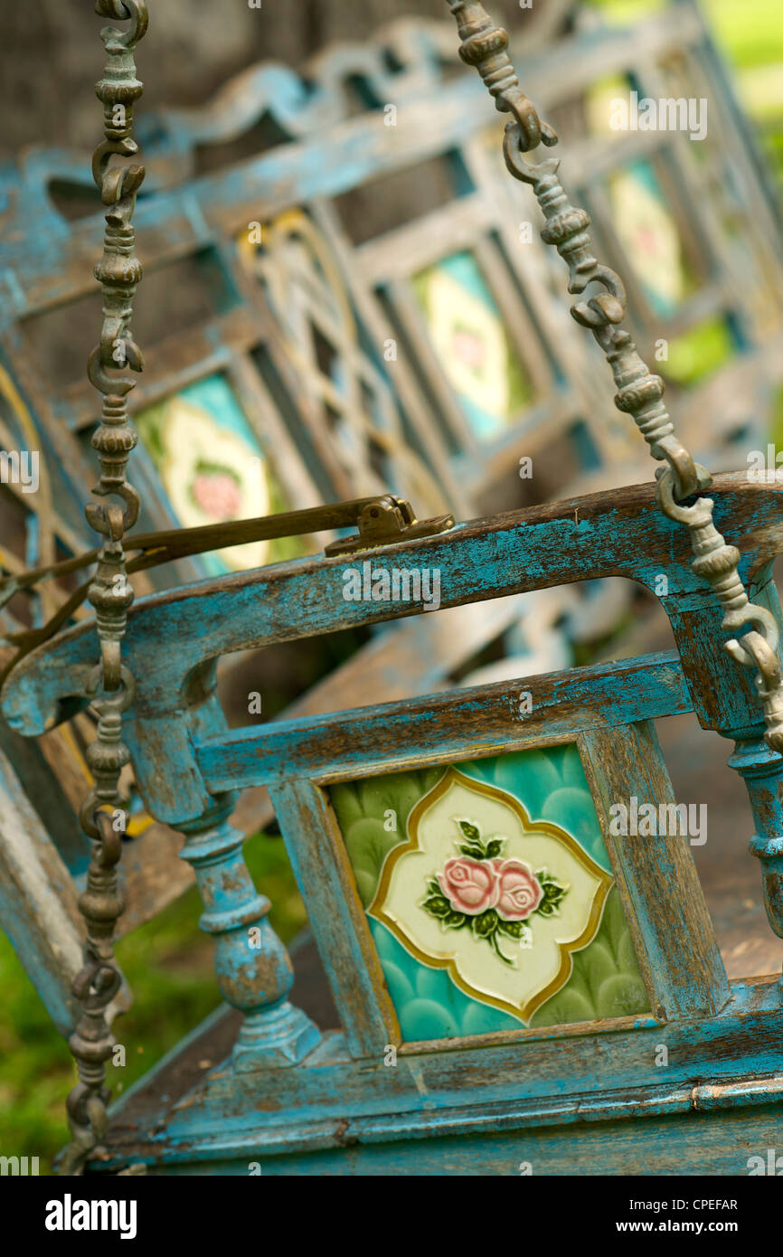 Detail on a swinging bench in Ibo lodge on Ibo island in the Quirimbas archipelago off the coast of northern Mozambique. Stock Photo