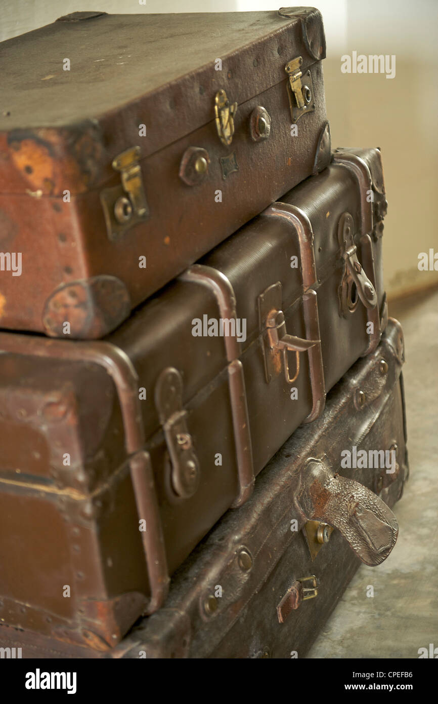Suitcases as decor in Ibo lodge on Ibo island in the Quirimbas archipelago off the coast of northern Mozambique. Stock Photo