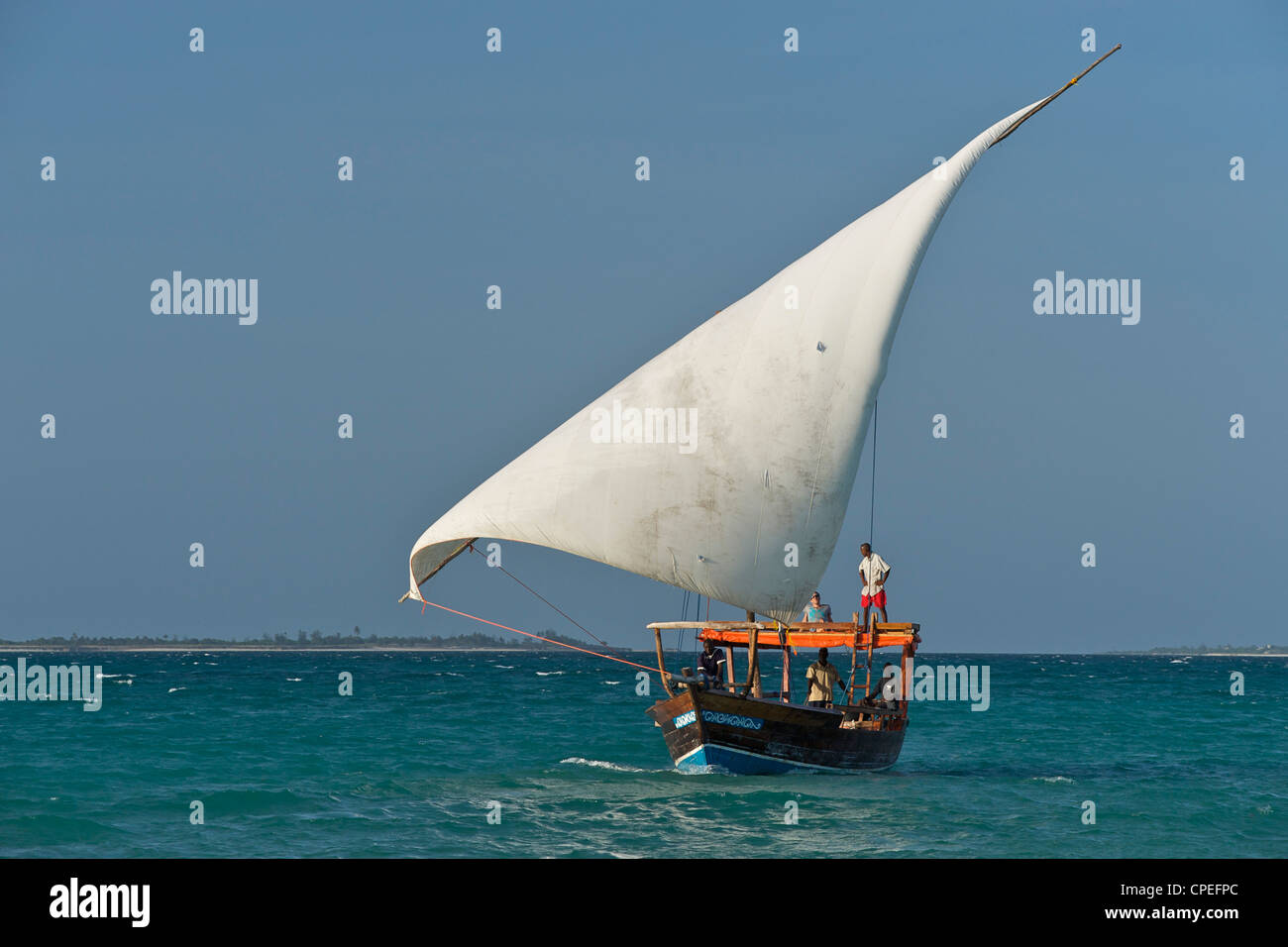 Dhow sailing in the Quirimbas archipelago off the coast of northern Mozambique. Stock Photo