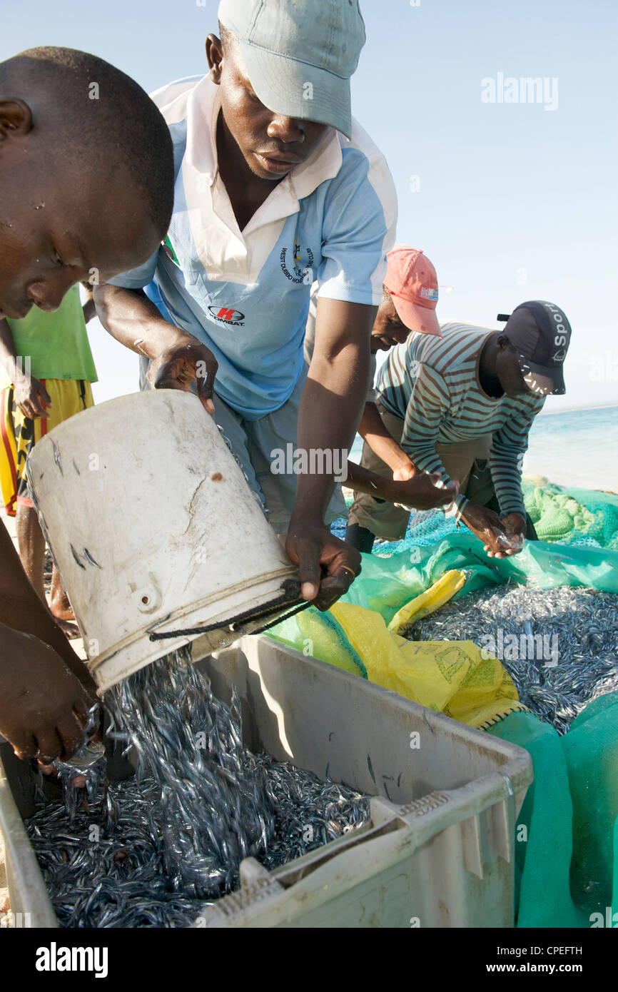 Fishermen on Mogundula island in the Quirimbas archipelago in northern Mozambique. Stock Photo