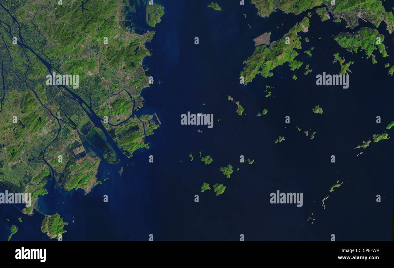 satellite image of Macau, Zhuhai, Hong Kong, China Stock Photo
