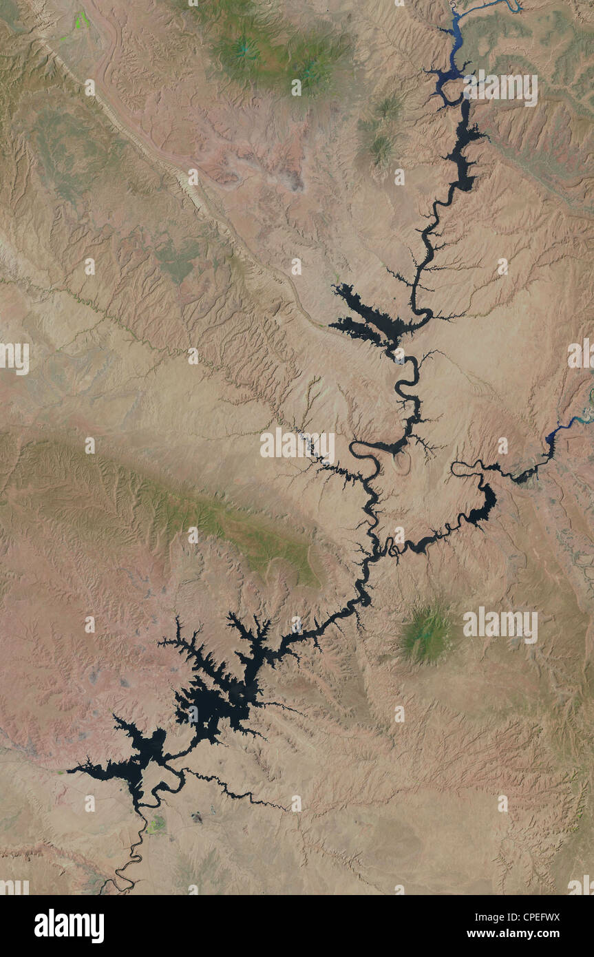 satellite image of Lake Powell, Glen Canyon National Recreation Area, Utah Stock Photo