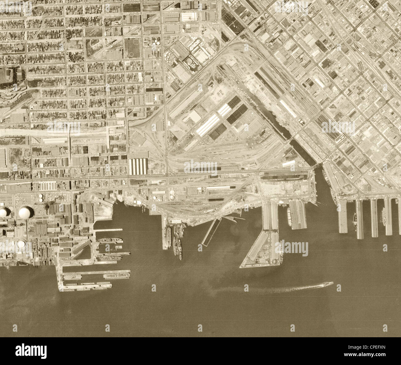 historical aerial photograph Mission Bay, San Francisco, 1968 Stock Photo