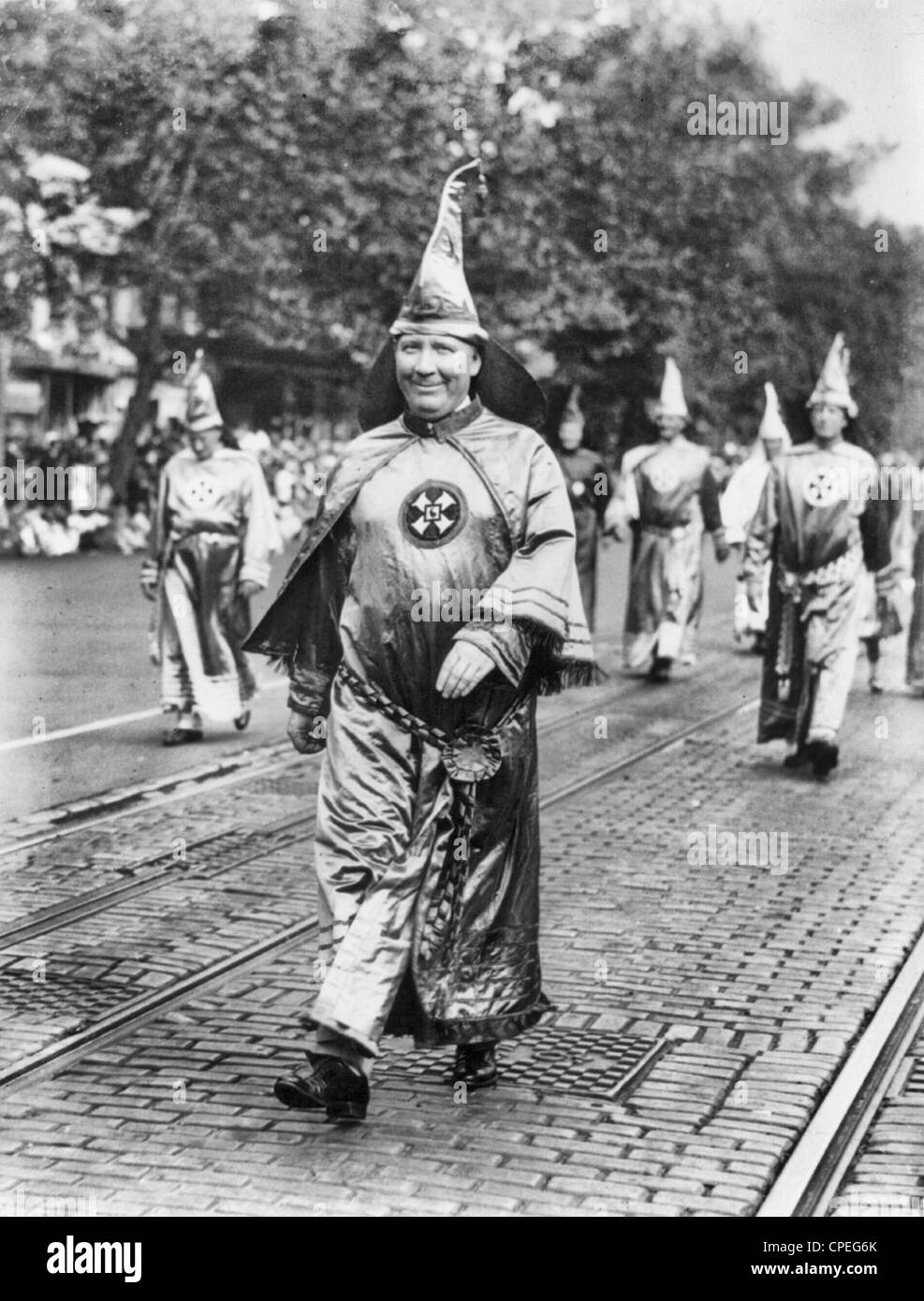 Dr. H.W. Evans, Imperial Wizard of the Ku Klux Klan, leading his KKK parade held in Washington, D.C., September 1926 Stock Photo