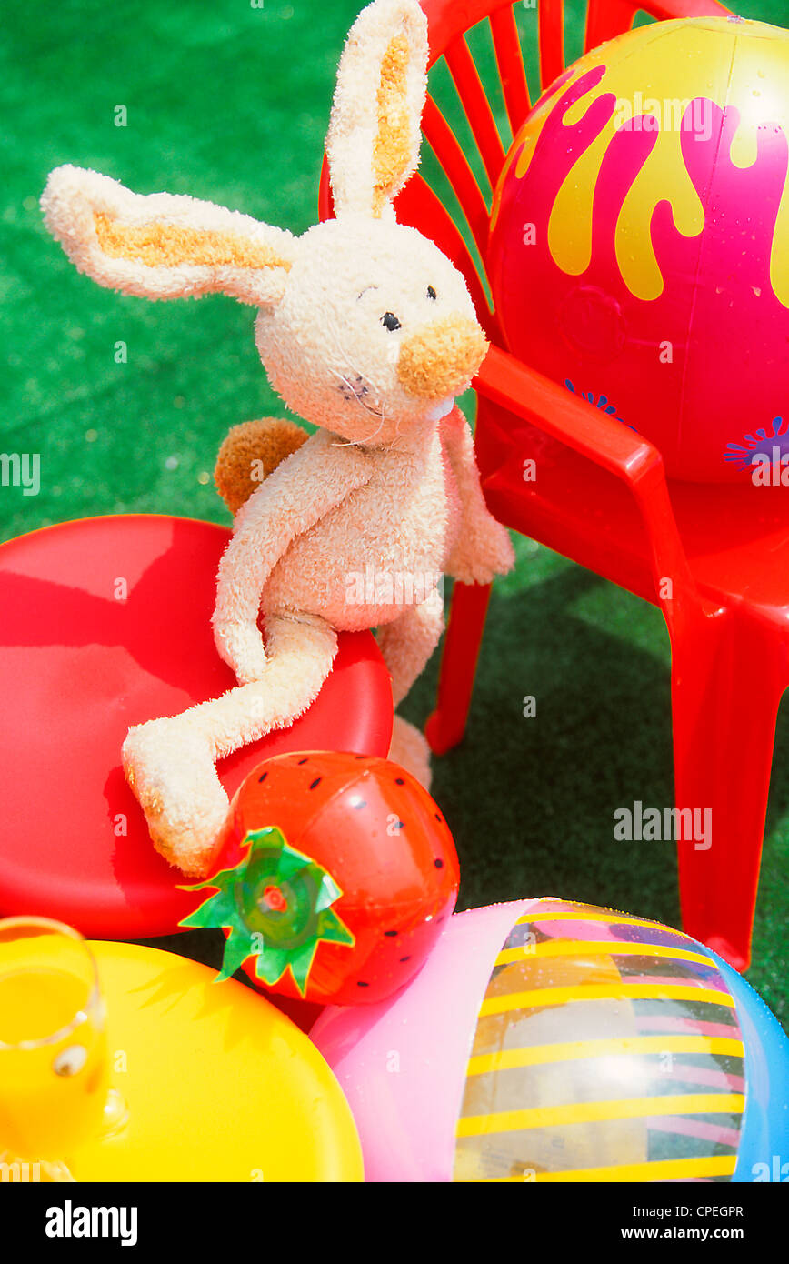 Soft Toy, Toy Balls And Chair Stock Photo