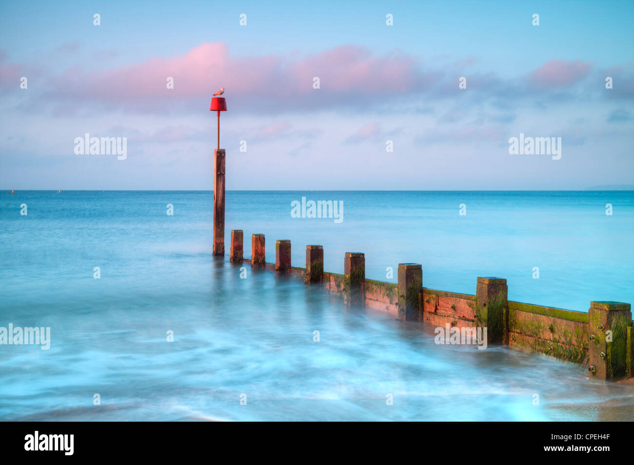 A breakwater at Boscombe, on the Dorset coast, England. Stock Photo