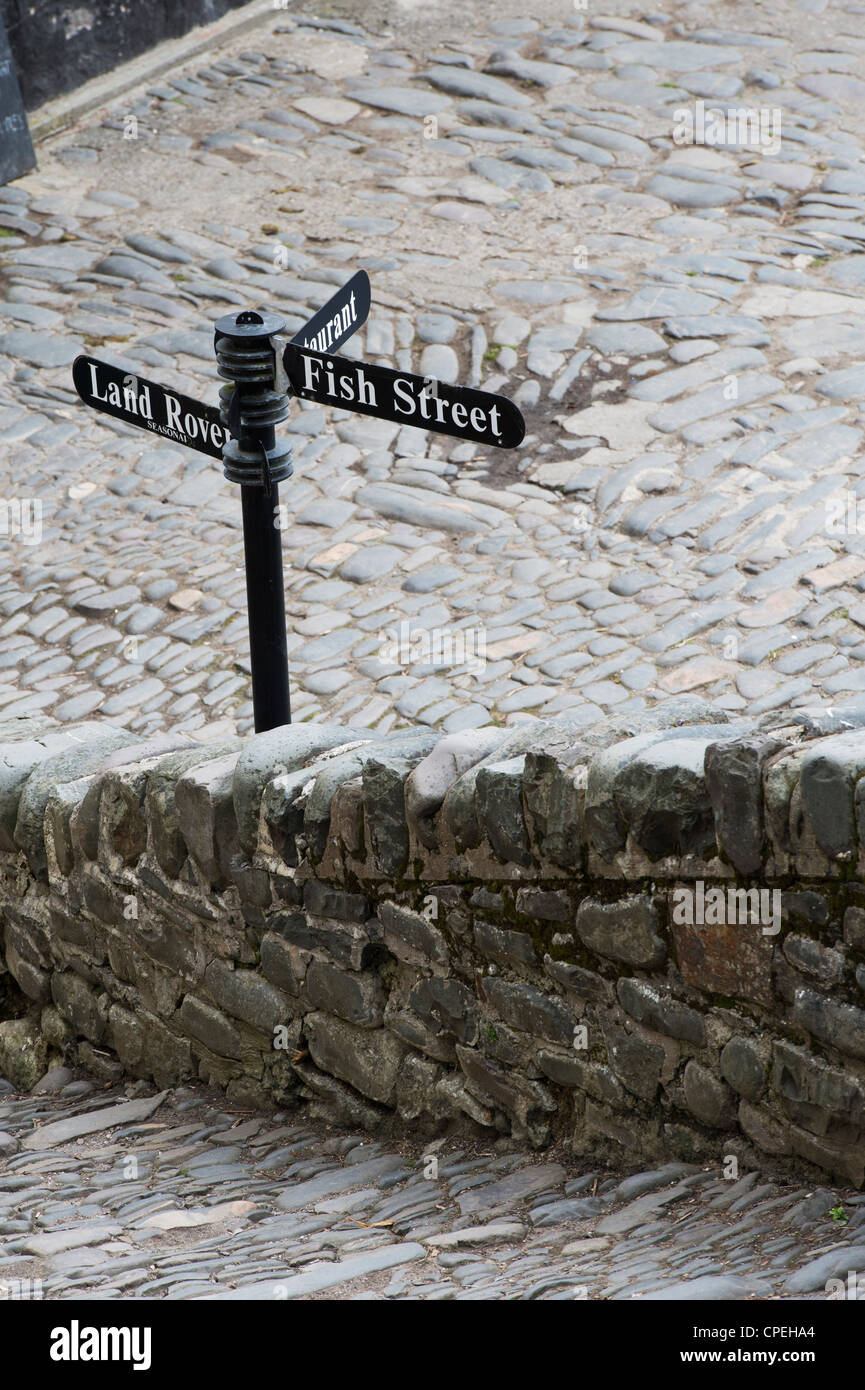 Fish street sign. Clovelly. Historical privately owned traditional Devon Village. England Stock Photo
