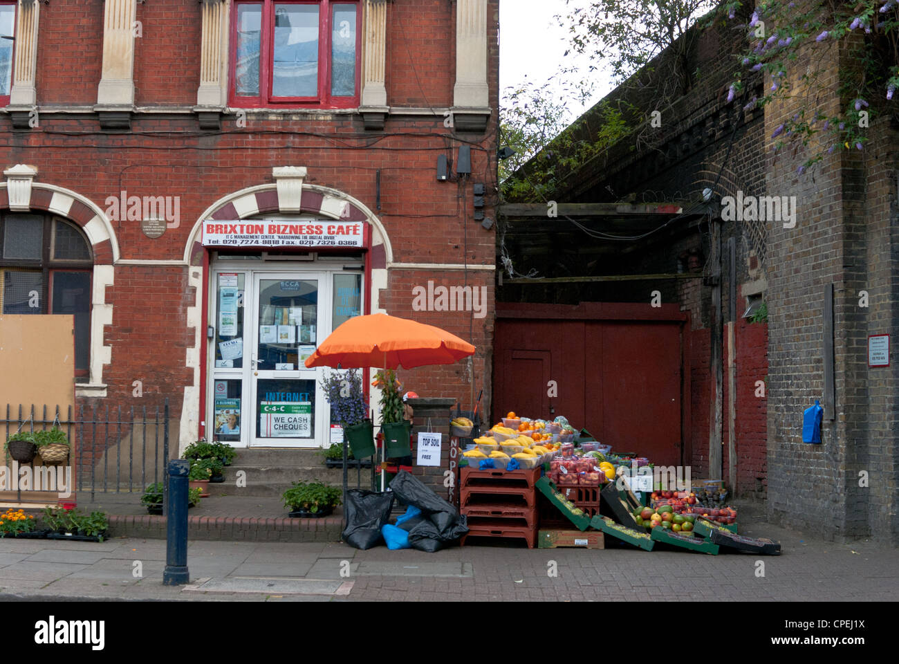 fruit and vegetable stall on Brixton street Stock Photo