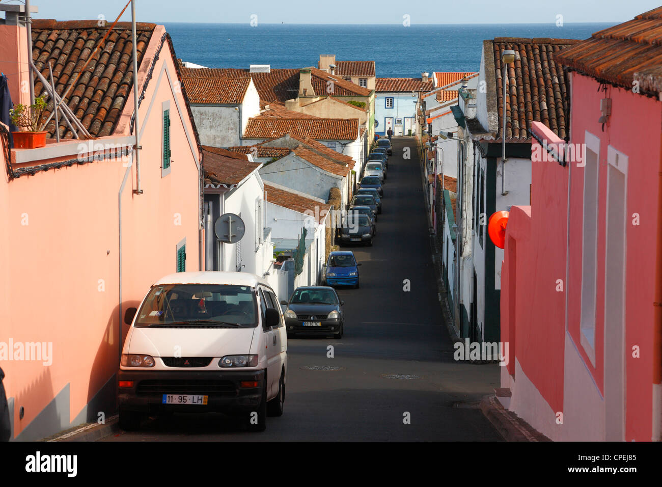 Street in the city of Lagoa. Sao Miguel island, Azores, Portugal Stock Photo