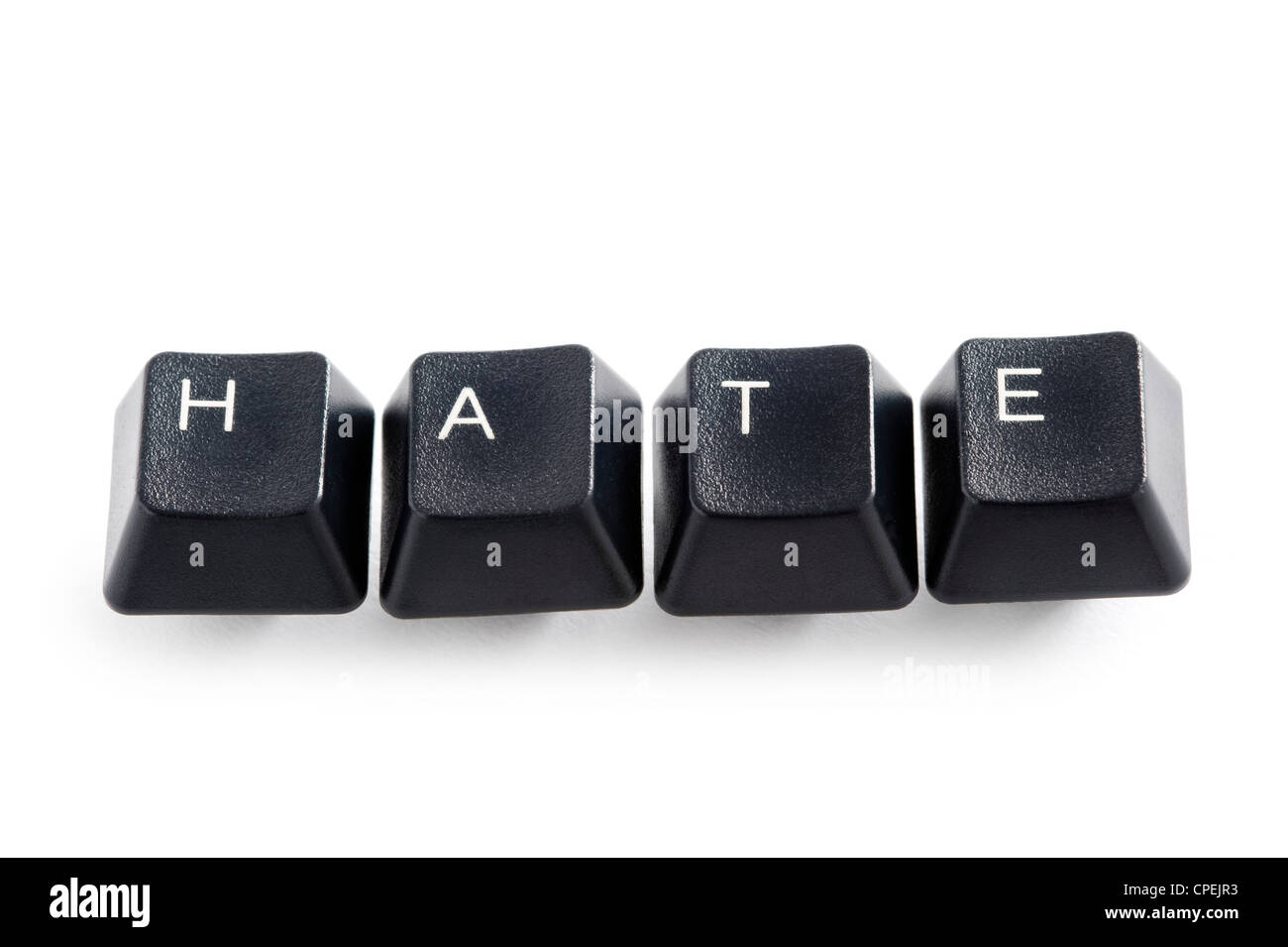 computer keys isolated on white spelling the word hate Stock Photo