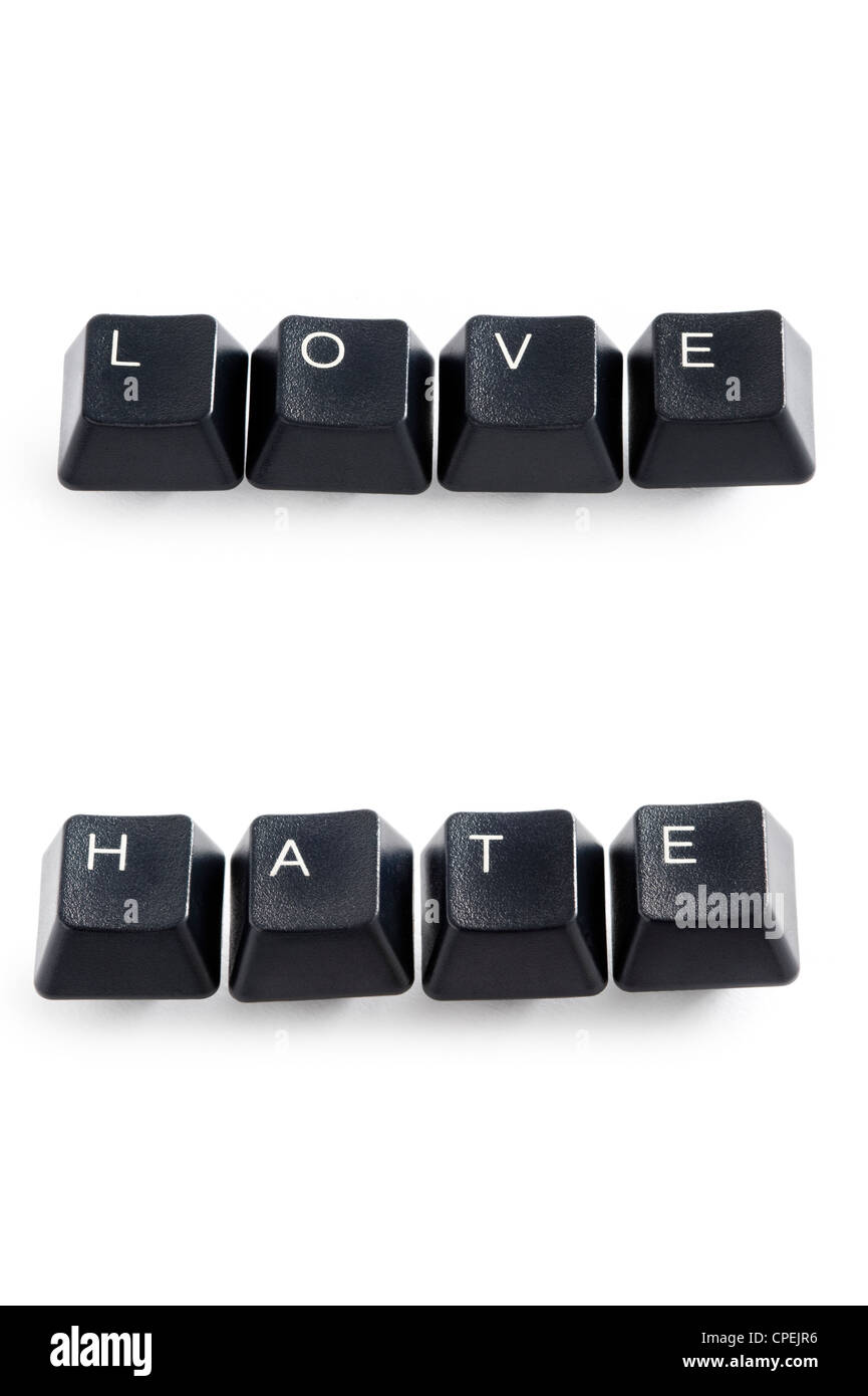 computer keys isolated on white spelling the word love and hate Stock Photo