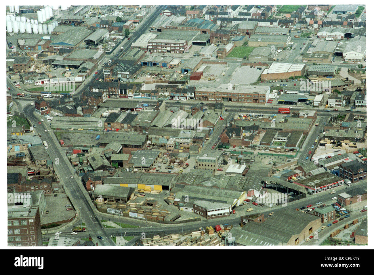 aerial view of the old industrial centre of Hull, located just to the east of the river hull and off the humber estuary. Stock Photo