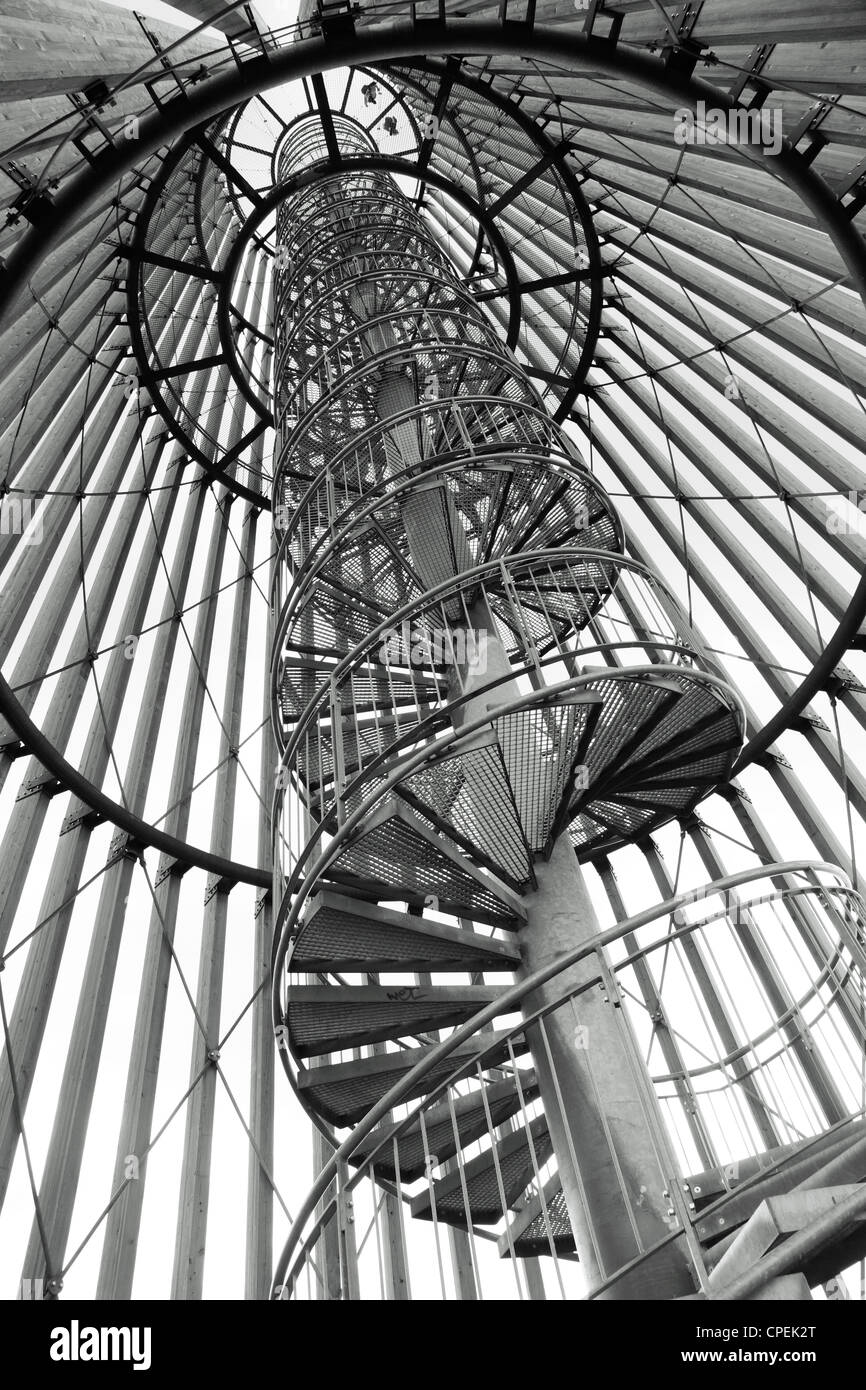 spiral stairs of the tower 'Bistumshöhe' at lake 'Cospudener See' in Leipzig Stock Photo