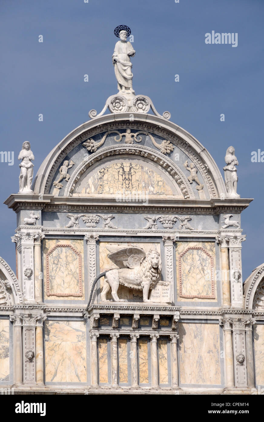 Gable on the Scuola Grande di San Marco in Venice, Veneto, Italy Stock Photo