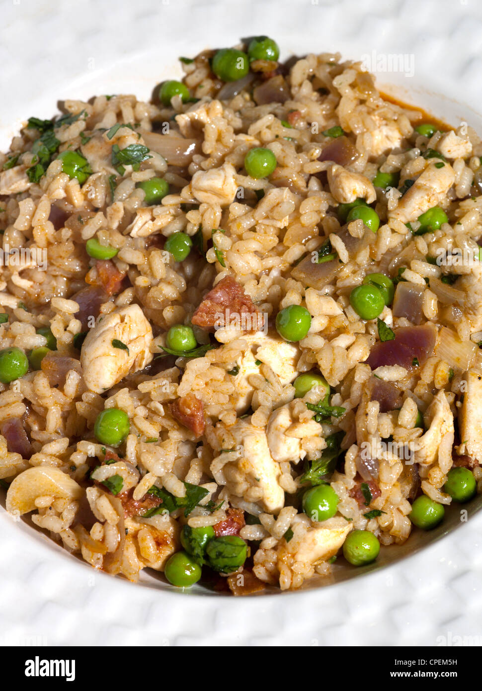 Chicken and Chorizo Paella with Peas Stock Photo Alamy