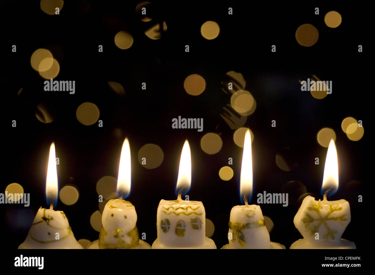 Lit Decorative Candles Stock Photo Alamy